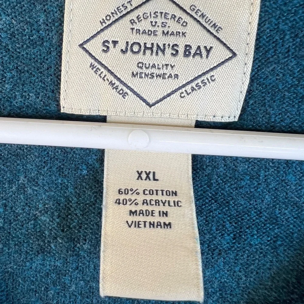 St Johns Bay‎ Mens V Neck Sweater Blue Long Sleeve Size XXL Grandpa Cozy Cabin